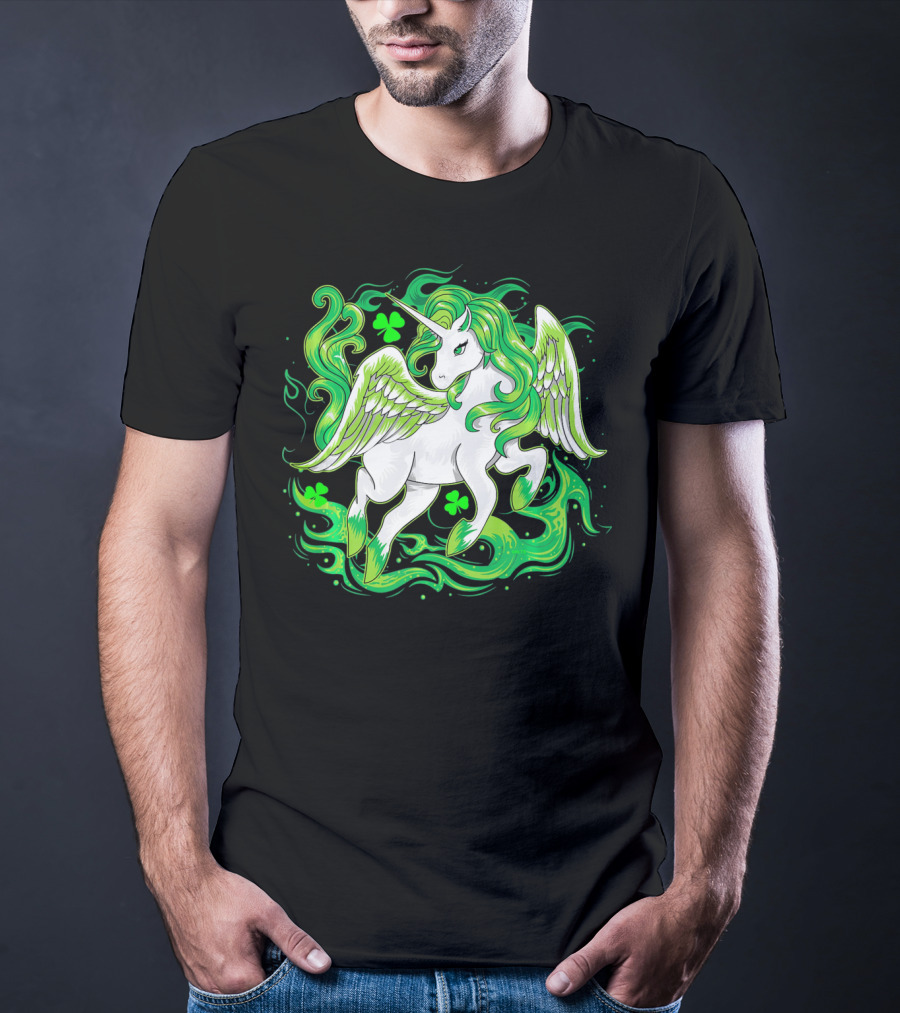 Irish Unicorn With Shamrocks Saint Patrick's Day Humor T-Shirt
