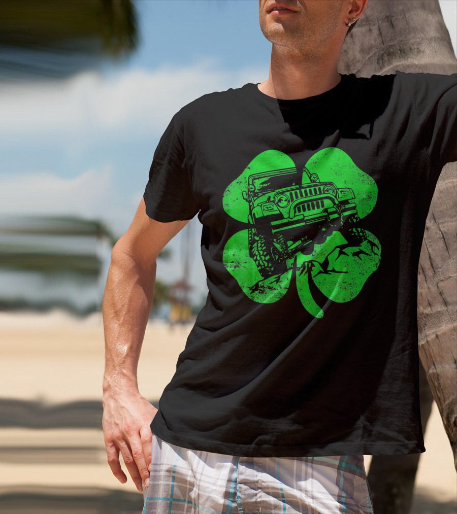 Jeep St Patricks Distressed Off Road Clover T-Shirt