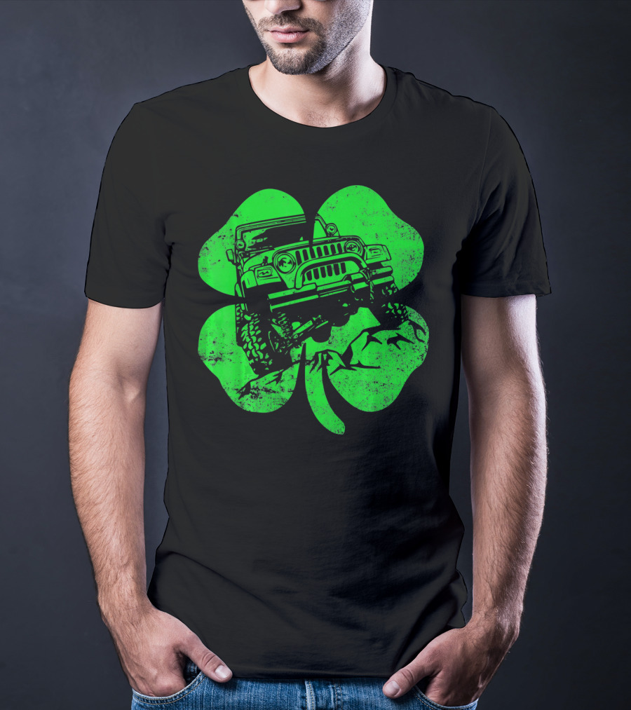Jeep St Patricks Distressed Off Road Clover T-Shirt