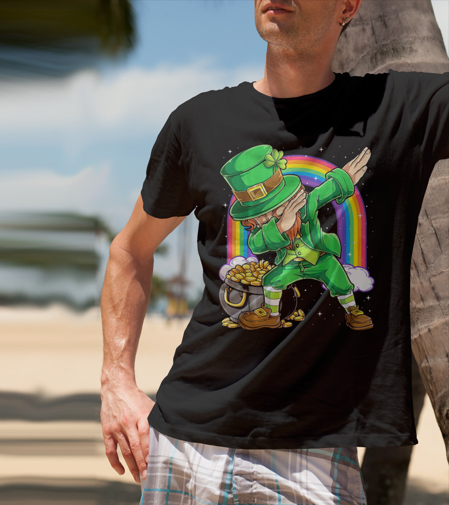 Dabbing Leprechaun Rainbow Pot Of Gold St Patricks T-Shirt