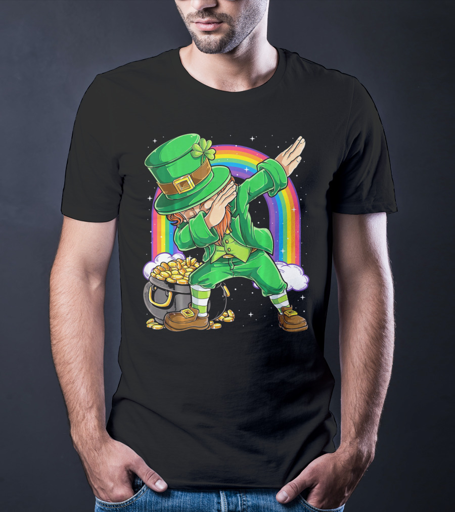 Dabbing Leprechaun Rainbow Pot Of Gold St Patricks T-Shirt