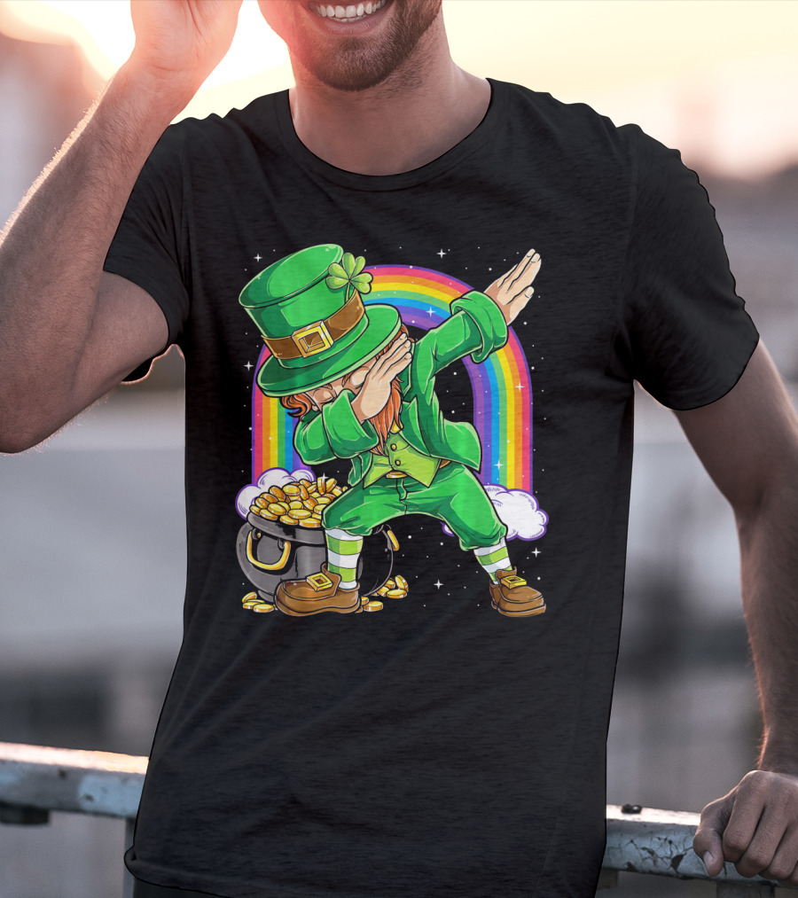 Dabbing Leprechaun Rainbow Pot Of Gold St Patricks T-Shirt