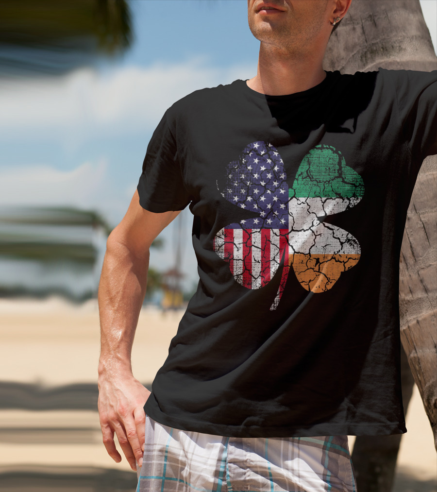 St Patricks Day Irish American Flag Shamrock Clover Mashup T-Shirt