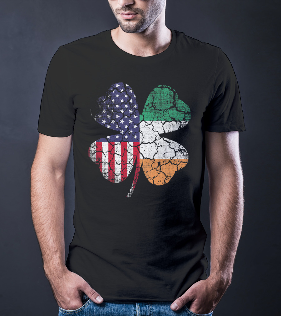 St Patricks Day Irish American Flag Shamrock Clover Mashup T-Shirt