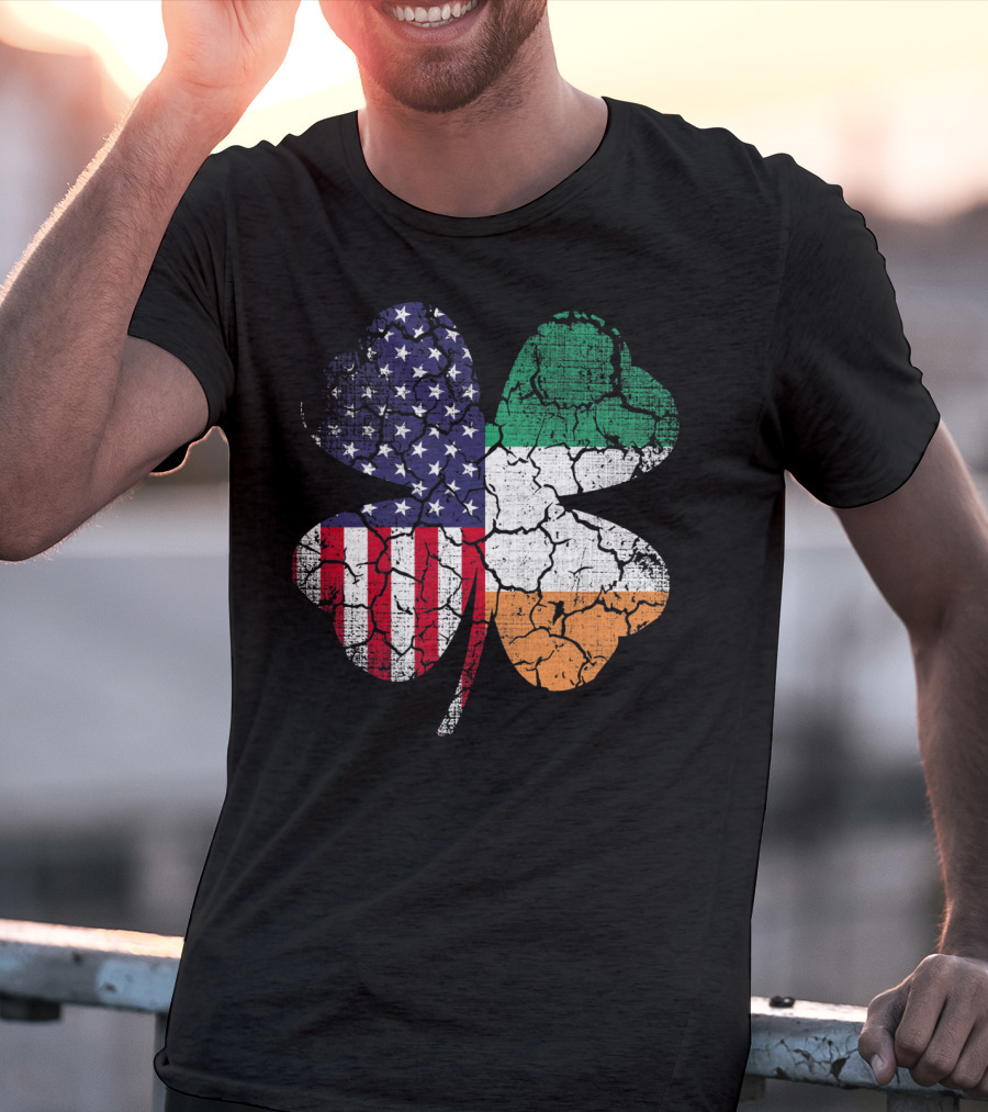 St Patricks Day Irish American Flag Shamrock Clover Mashup T-Shirt