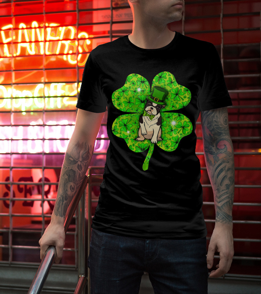 French Bulldog With Irish Shamrock And Leprechaun Hat T-Shirt
