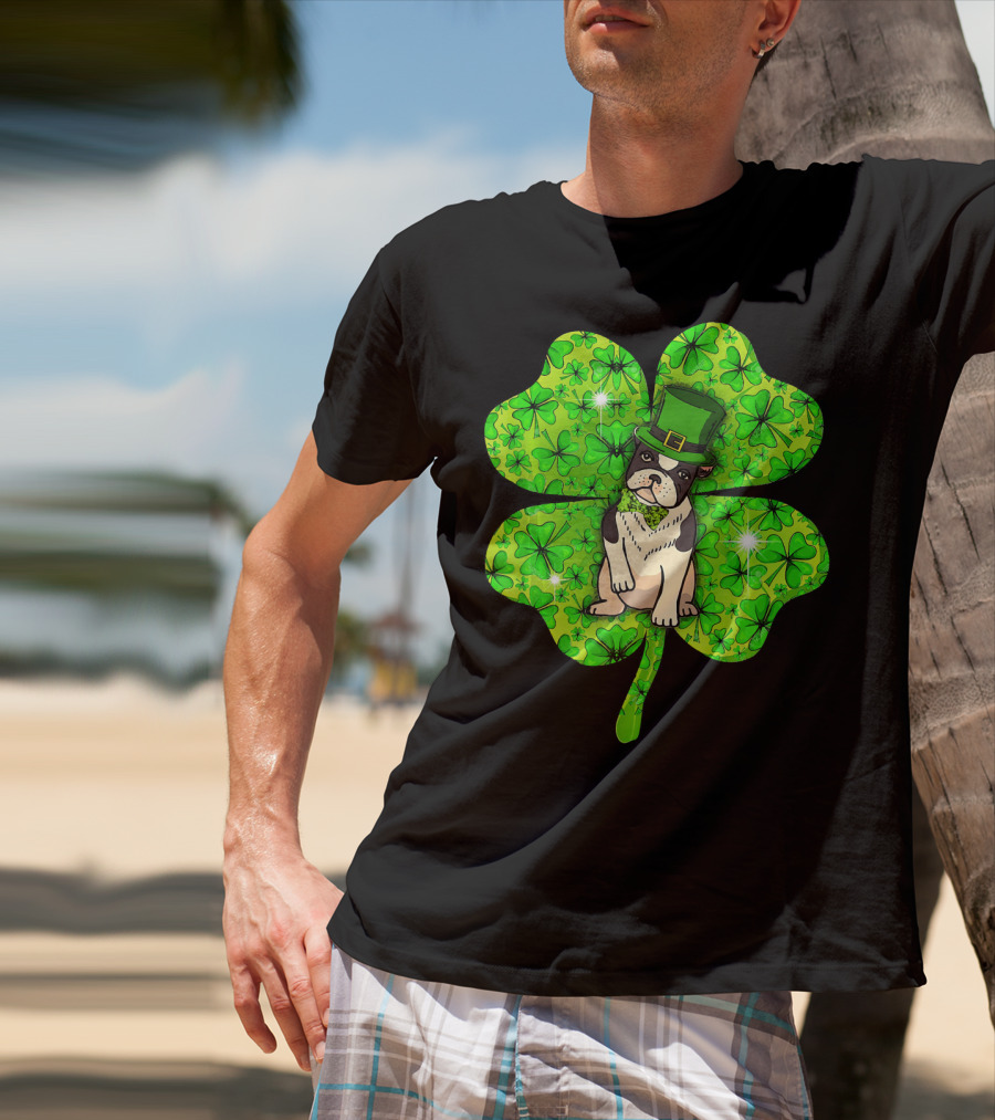 French Bulldog With Irish Shamrock And Leprechaun Hat T-Shirt