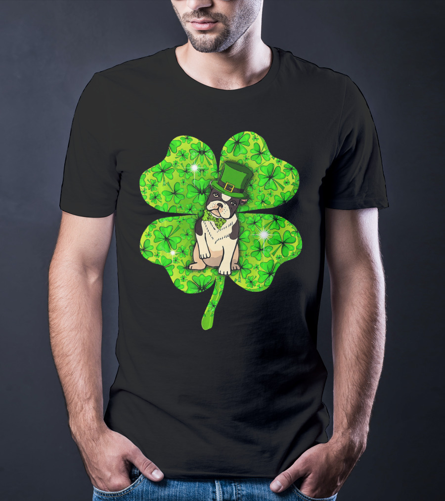 French Bulldog With Irish Shamrock And Leprechaun Hat T-Shirt