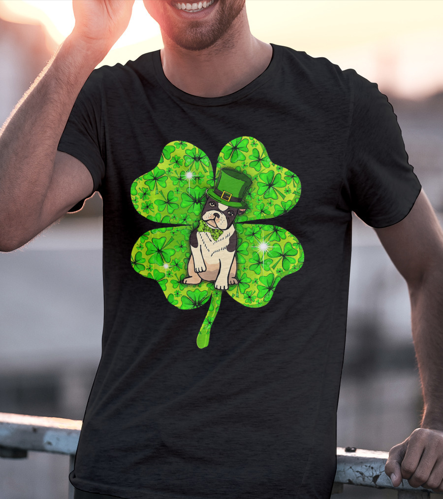 French Bulldog With Irish Shamrock And Leprechaun Hat T-Shirt