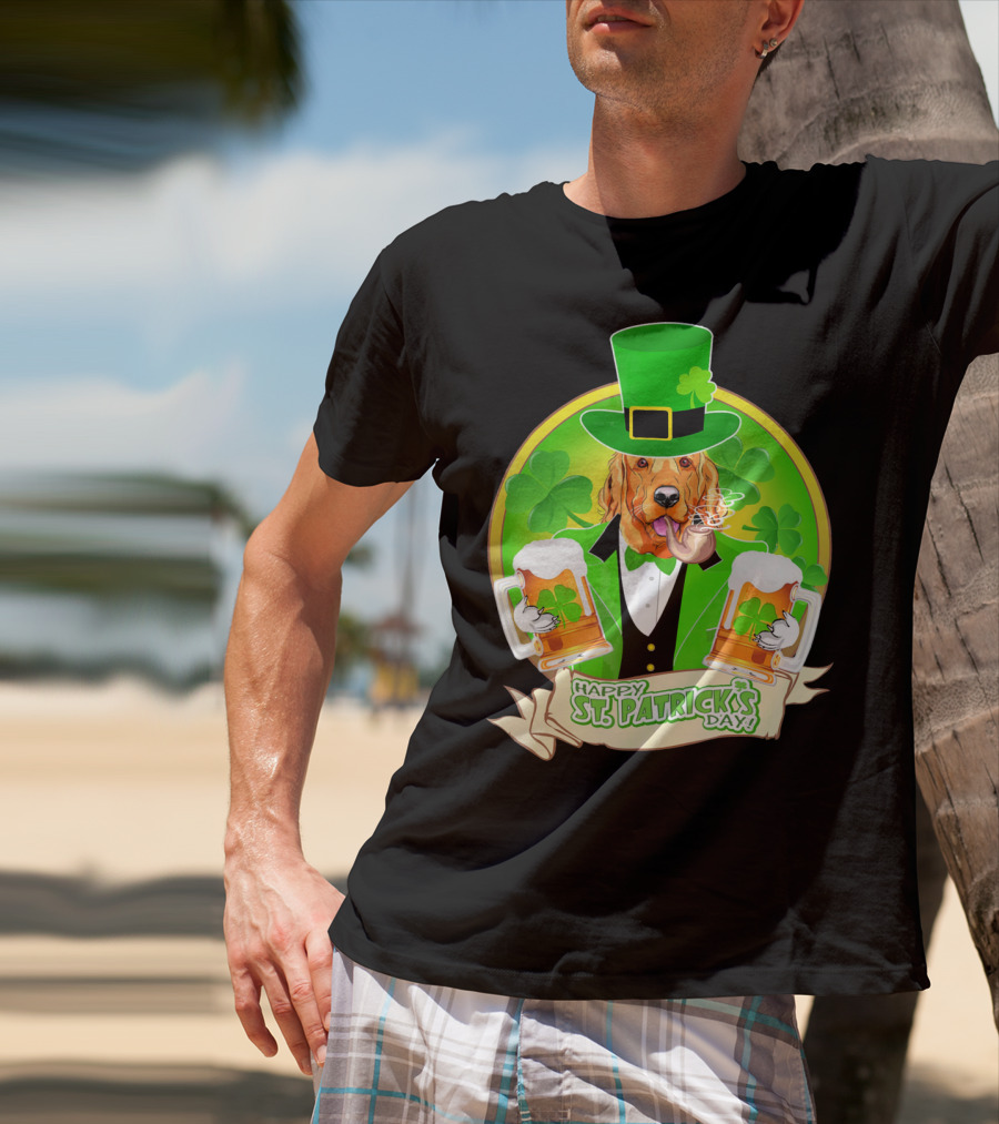 Happy St. Patrick's Day Golden Retriever Beer Fest T-Shirt