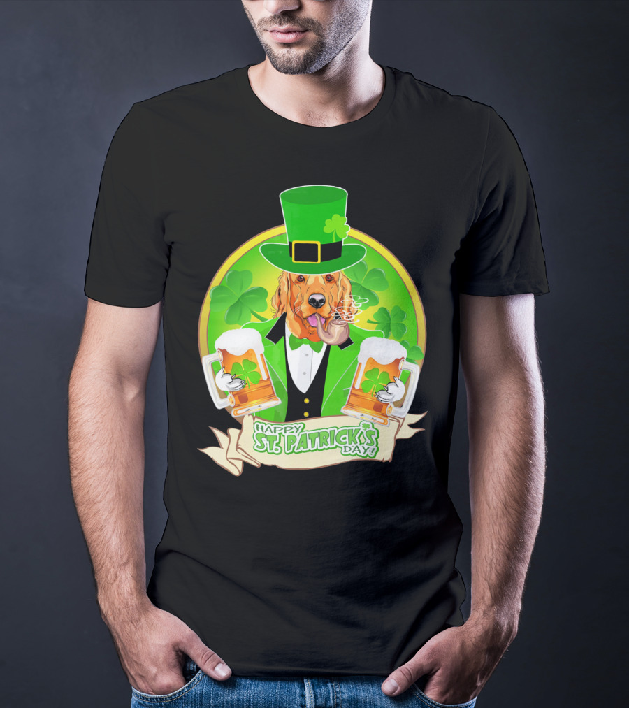 Happy St. Patrick's Day Golden Retriever Beer Fest T-Shirt