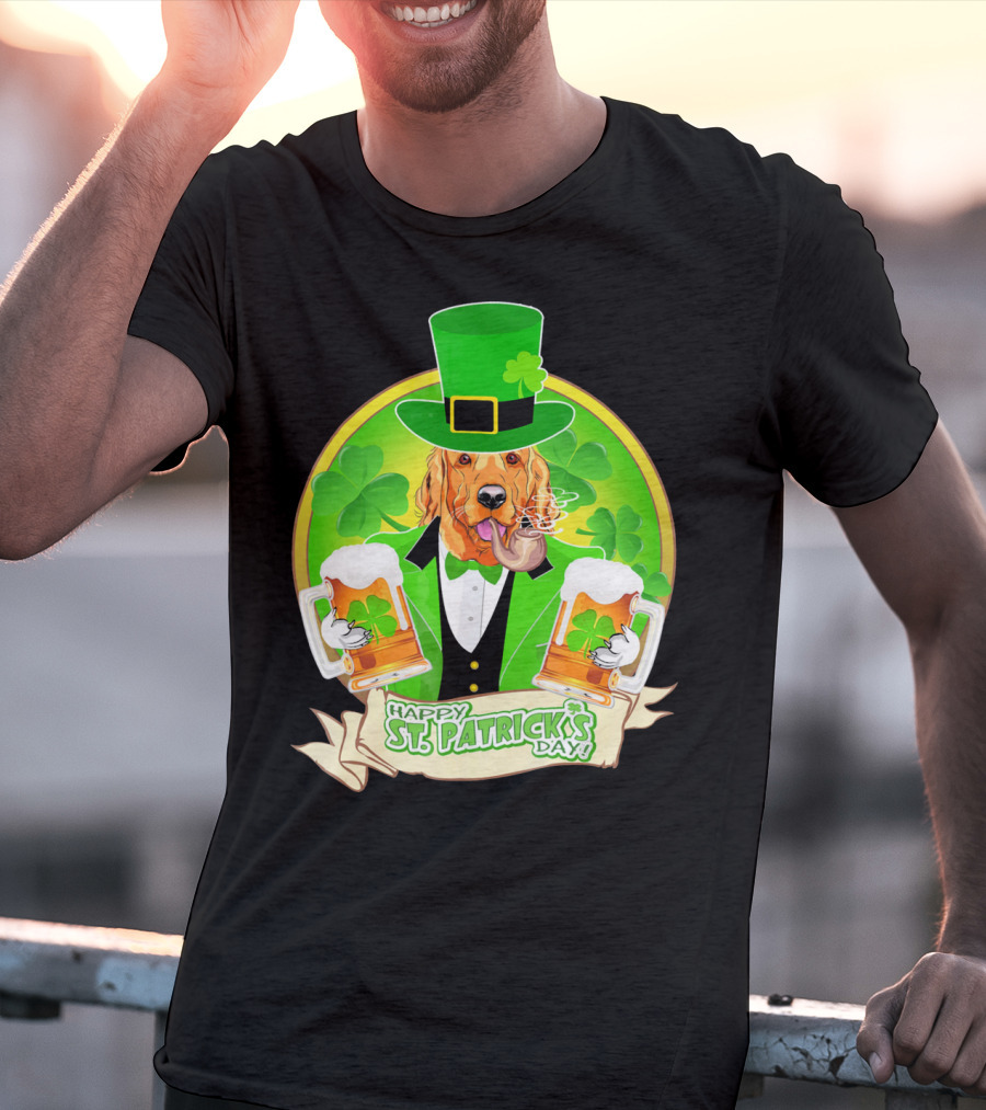Happy St. Patrick's Day Golden Retriever Beer Fest T-Shirt