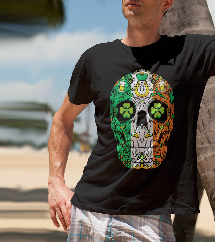 Sugar Skull Irish Leprechaun Shamrock St Patrick's Day T-Shirt