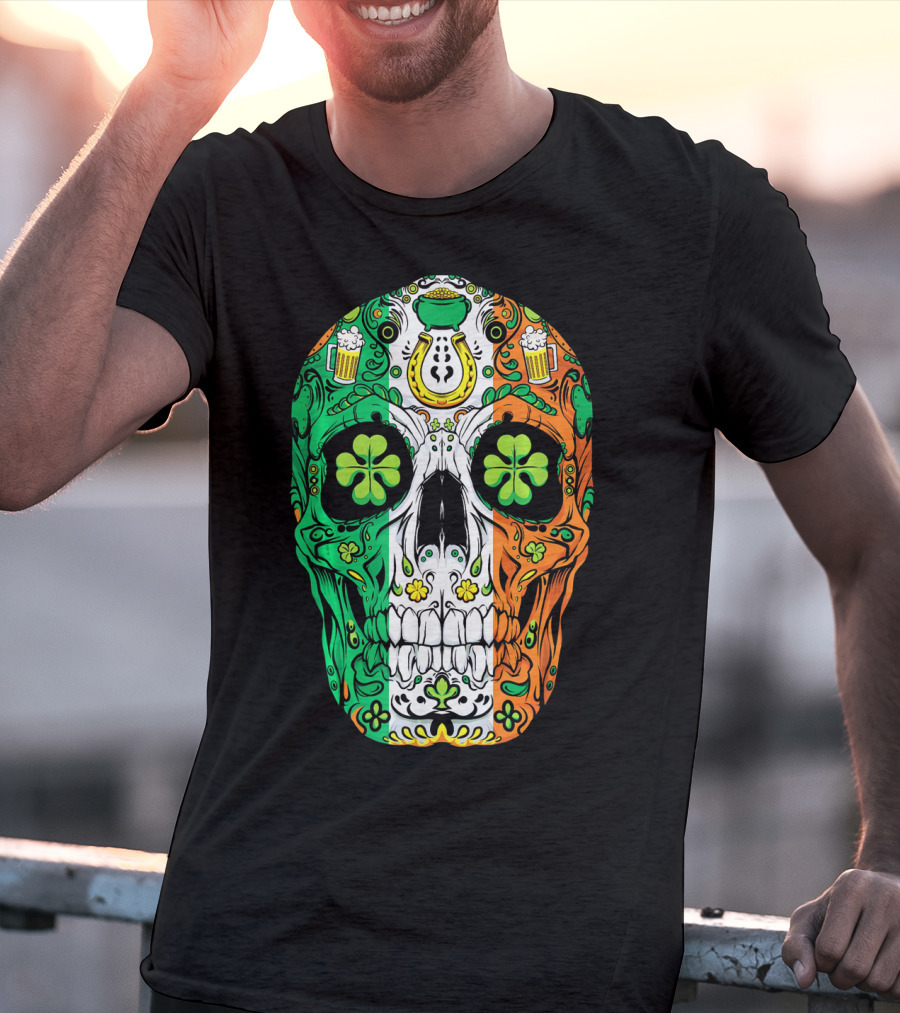 Sugar Skull Irish Leprechaun Shamrock St Patrick's Day T-Shirt