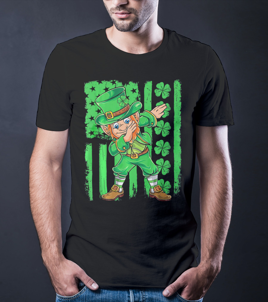 St Patricks Day Leprechaun Dab Shamrock Flag T-Shirt