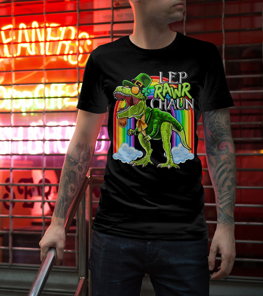 Leprawrchaun St. Patrick Day Rex Rainbow Dinosaur T-Shirt