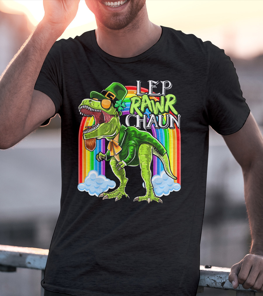 Leprawrchaun St. Patrick Day Rex Rainbow Dinosaur T-Shirt