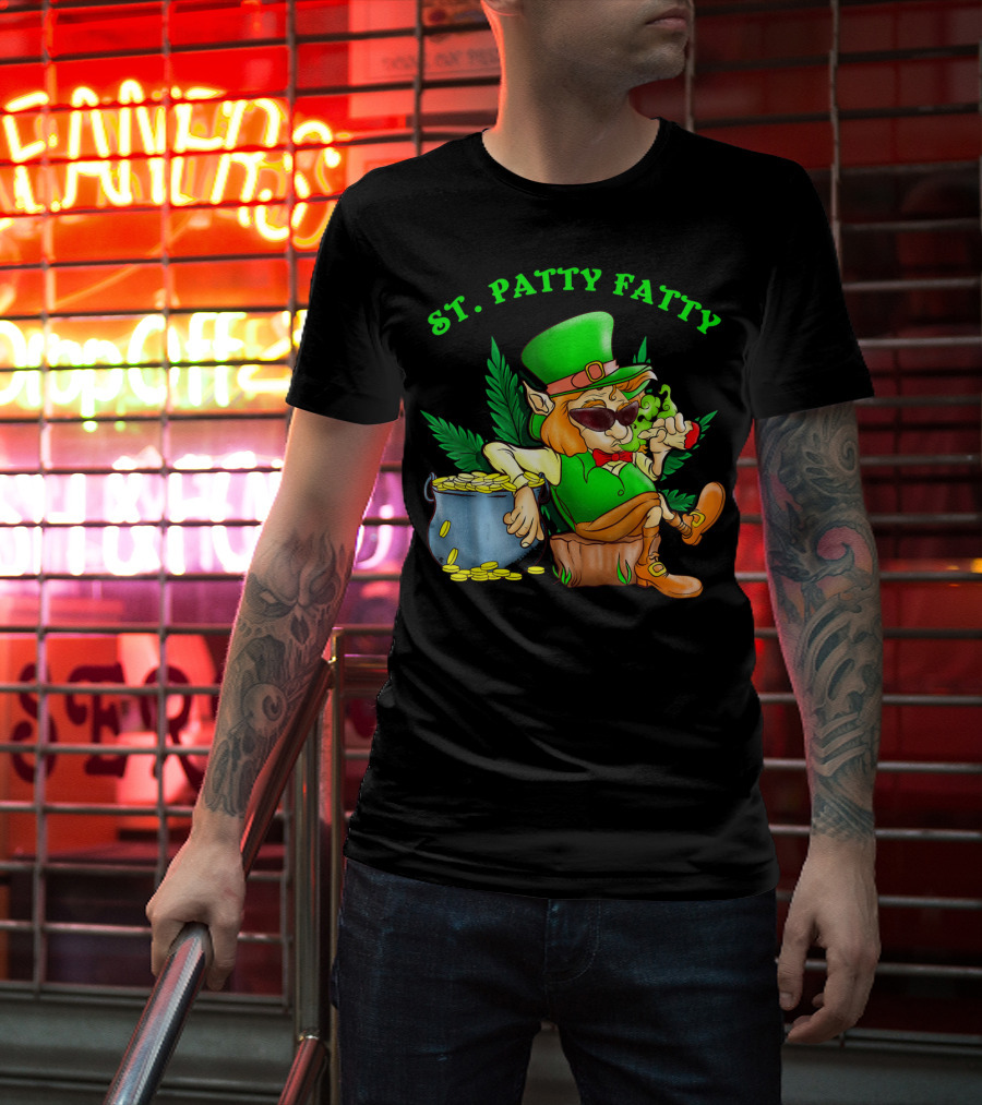 St. Patty Fatty Cool St. Patrick's Weed Smoking Leprechaun T-Shirt