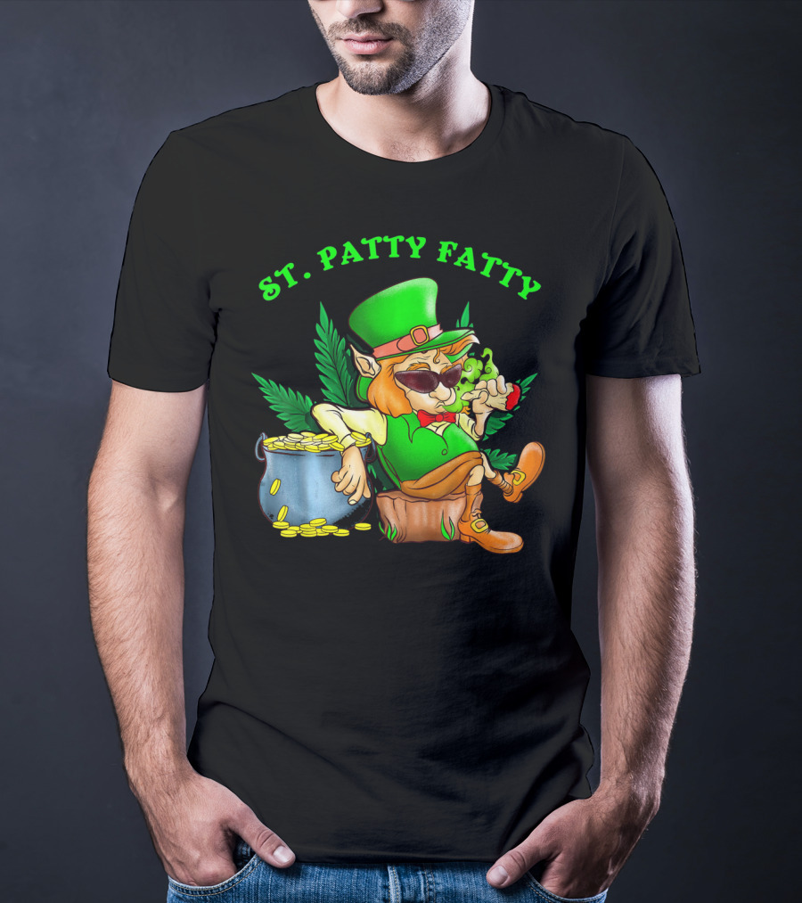 St. Patty Fatty Cool St. Patrick's Weed Smoking Leprechaun T-Shirt