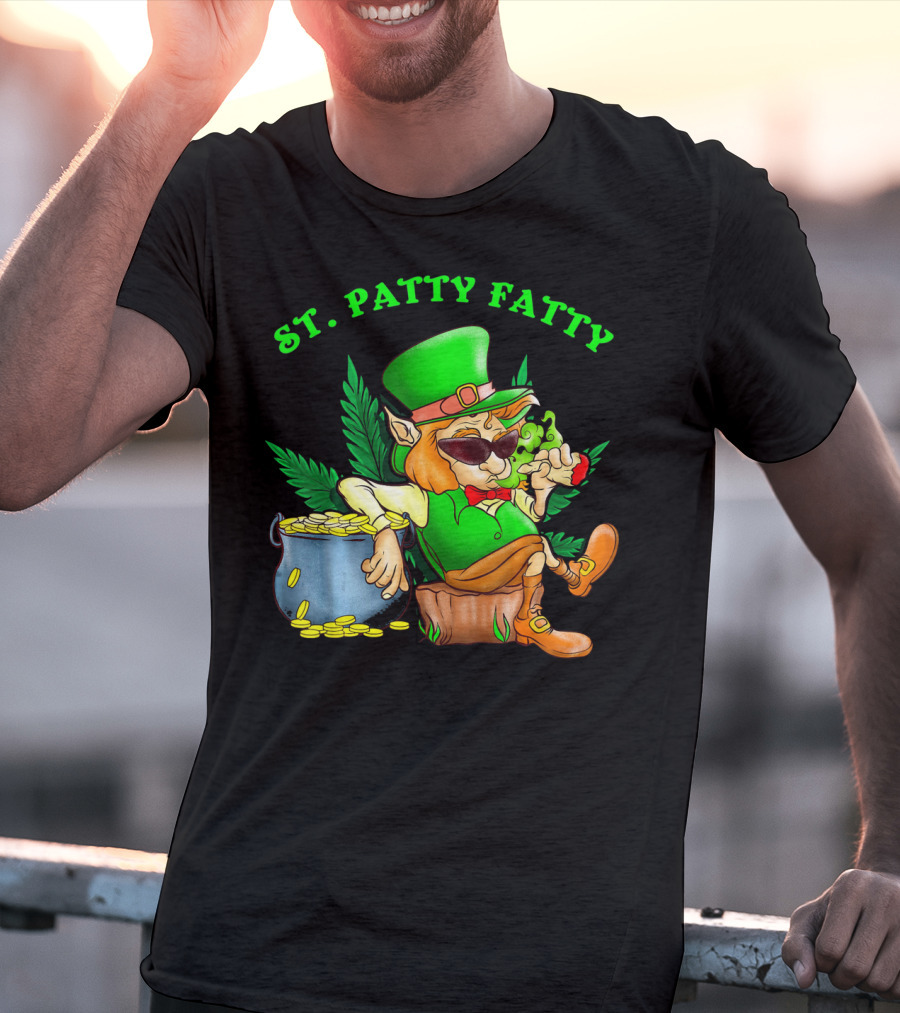St. Patty Fatty Cool St. Patrick's Weed Smoking Leprechaun T-Shirt
