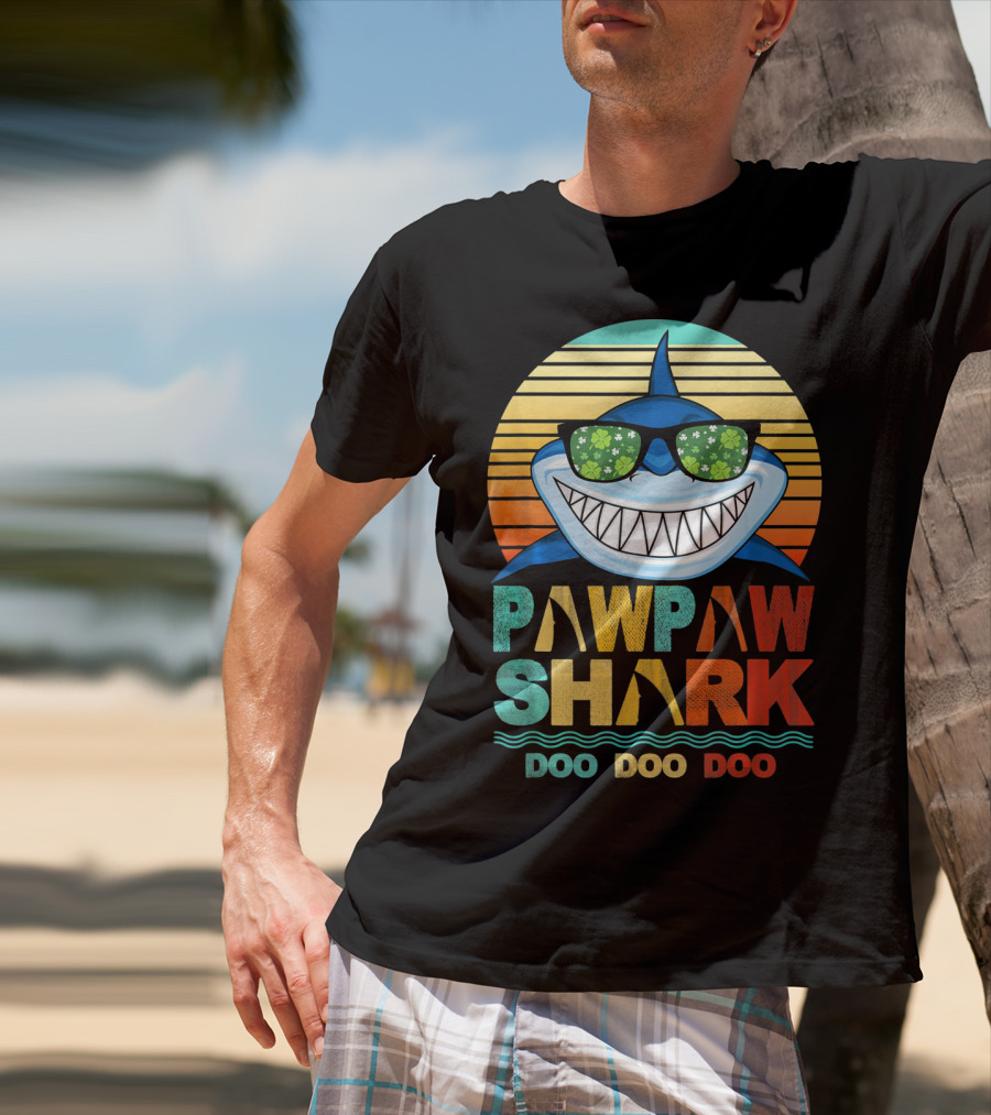 Pawpaw Shark Doo Doo Doo Sunglasses Retro Sunburst T-Shirt