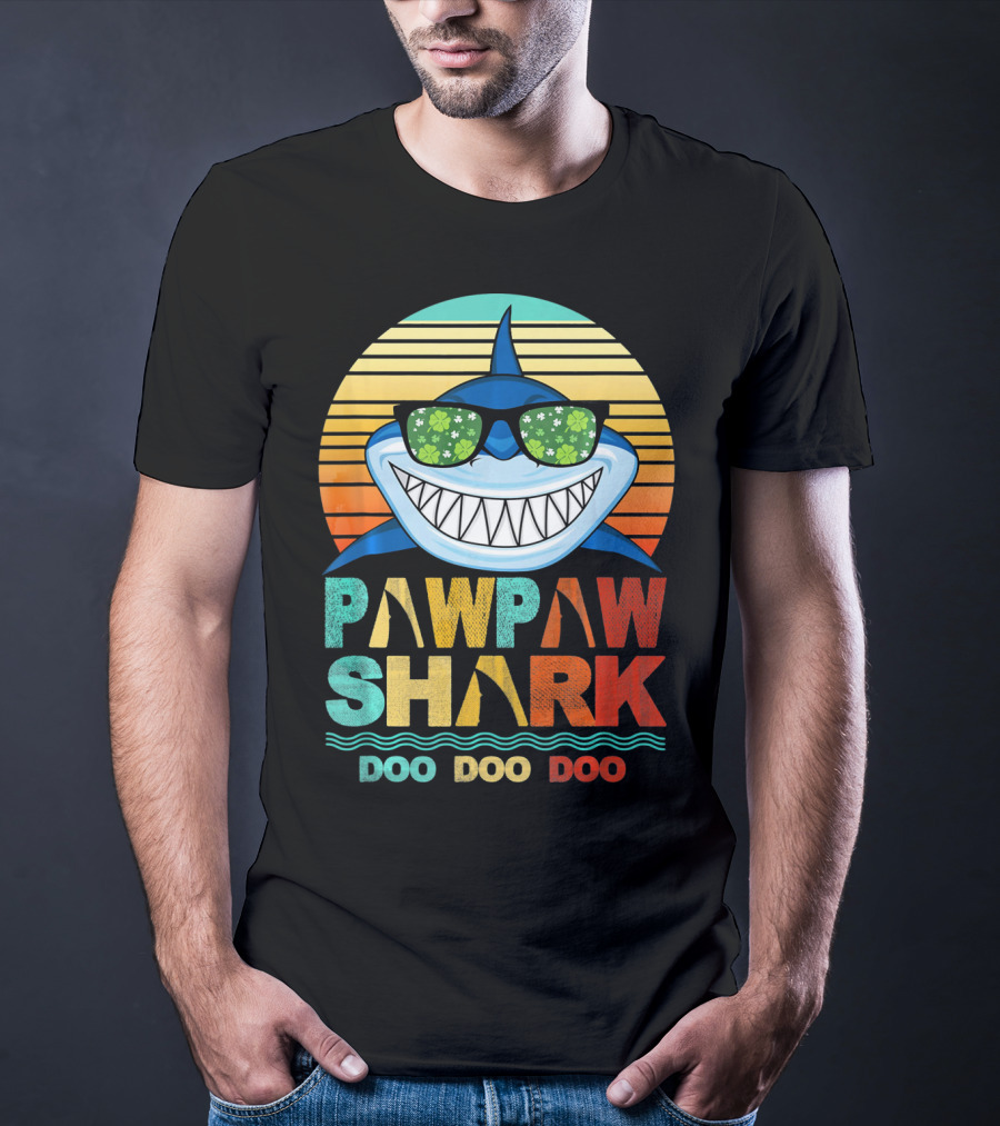 Pawpaw Shark Doo Doo Doo Sunglasses Retro Sunburst T-Shirt