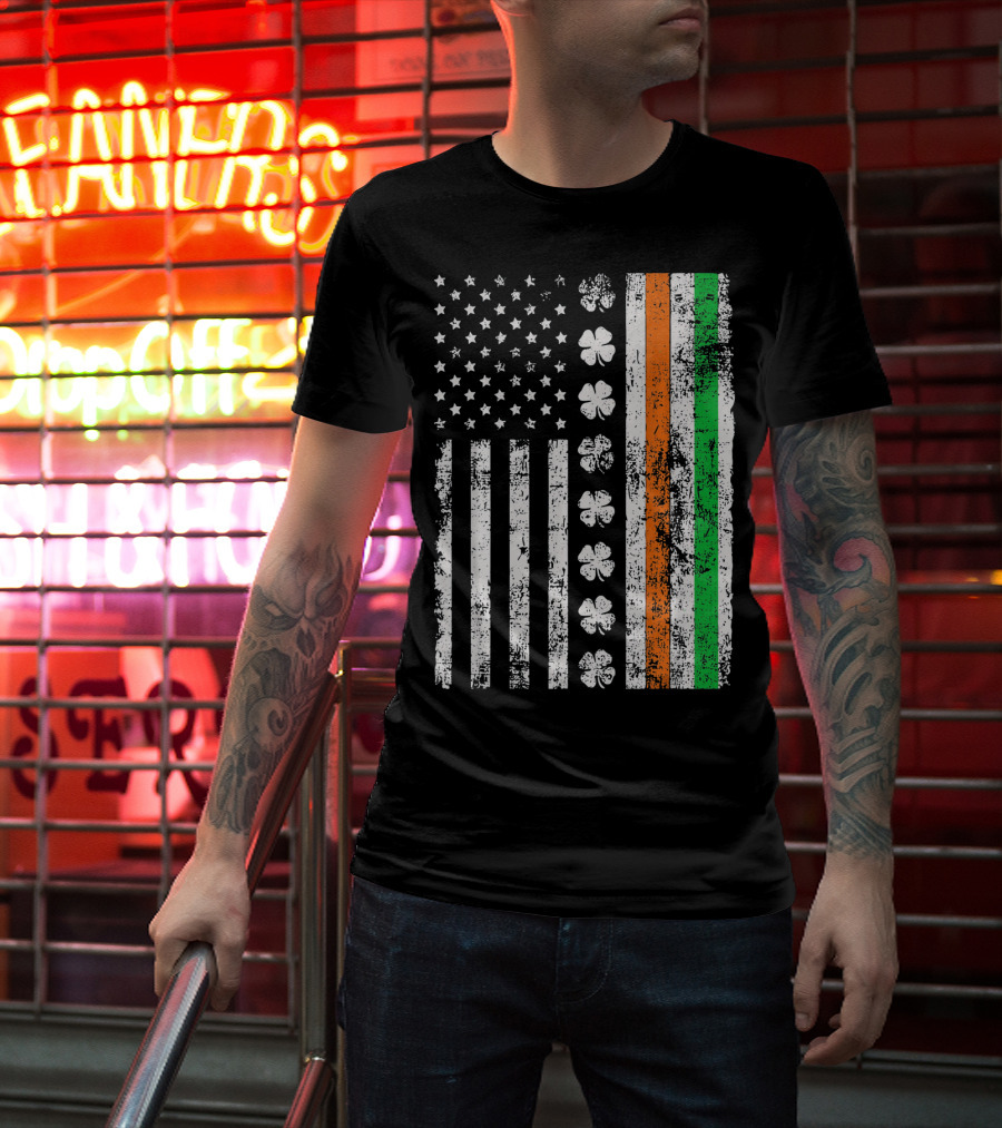 Irish American Flag Shamrock St Patricks Holiday T-Shirt