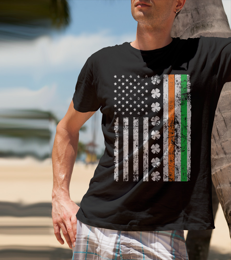 Irish American Flag Shamrock St Patricks Holiday T-Shirt