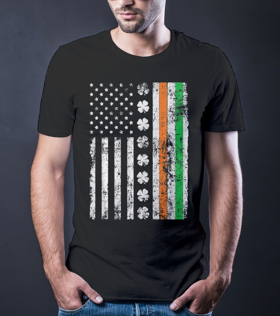 Irish American Flag Shamrock St Patricks Holiday T-Shirt