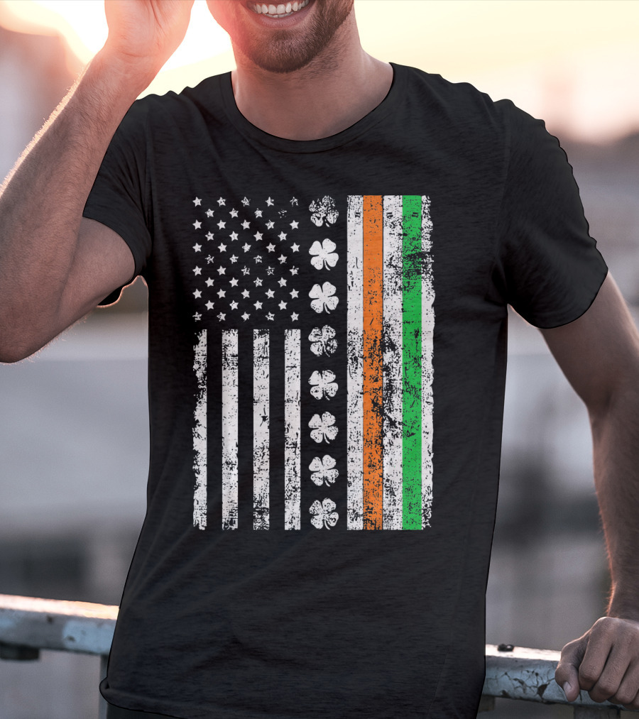Irish American Flag Shamrock St Patricks Holiday T-Shirt