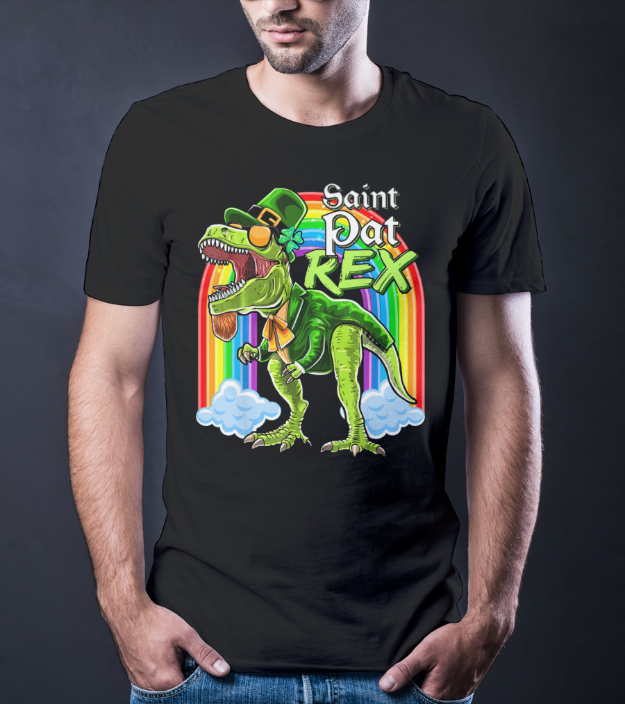 Saint Pat Rex Dinosaur Leprechaun Rainbow T-Shirt
