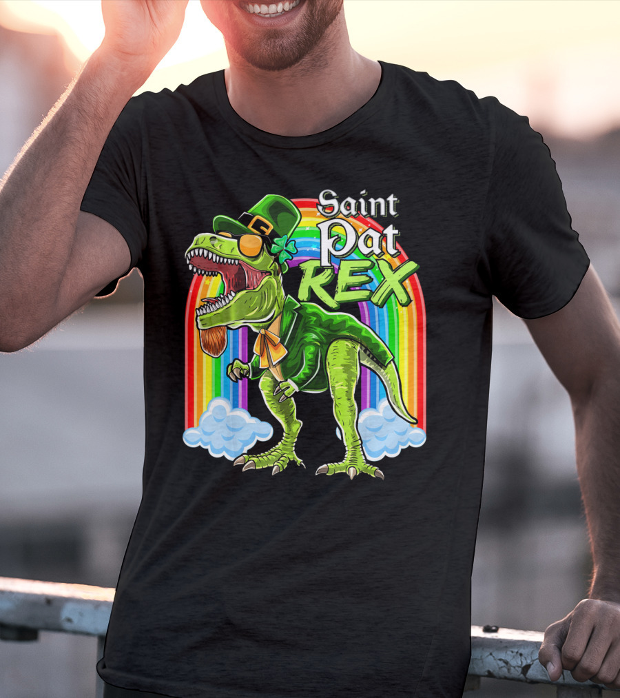 Saint Pat Rex Dinosaur Leprechaun Rainbow T-Shirt