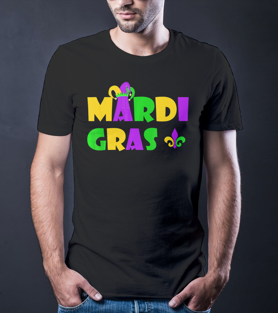 Mardi Gras Fun Party With Crown And Fleur-de-Lis T-Shirt