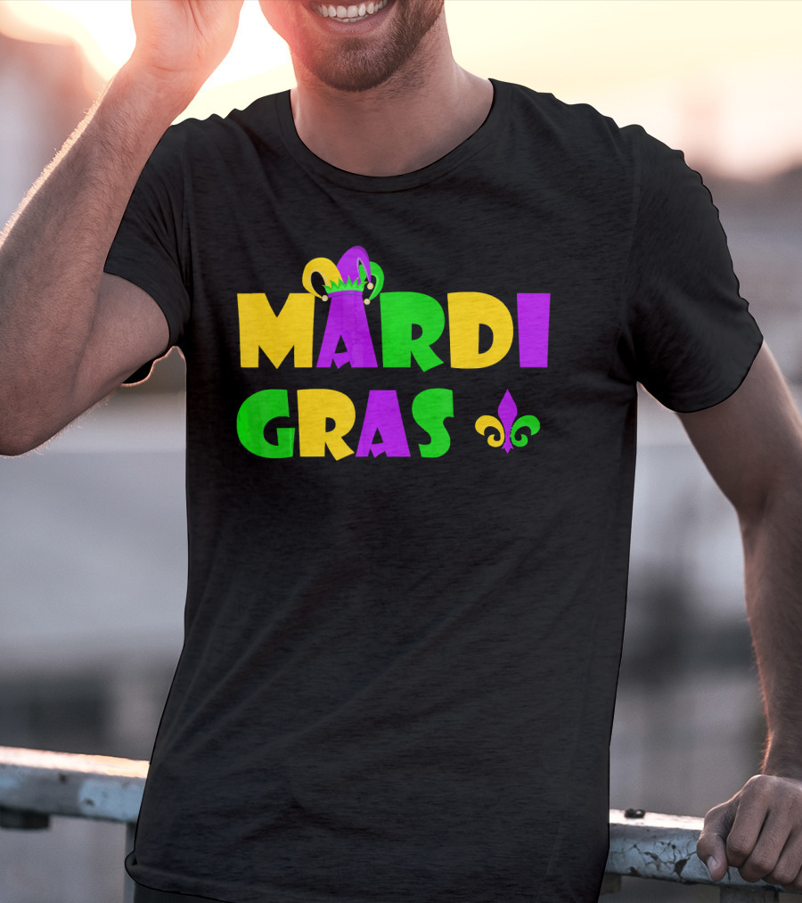 Mardi Gras Fun Party With Crown And Fleur-de-Lis T-Shirt