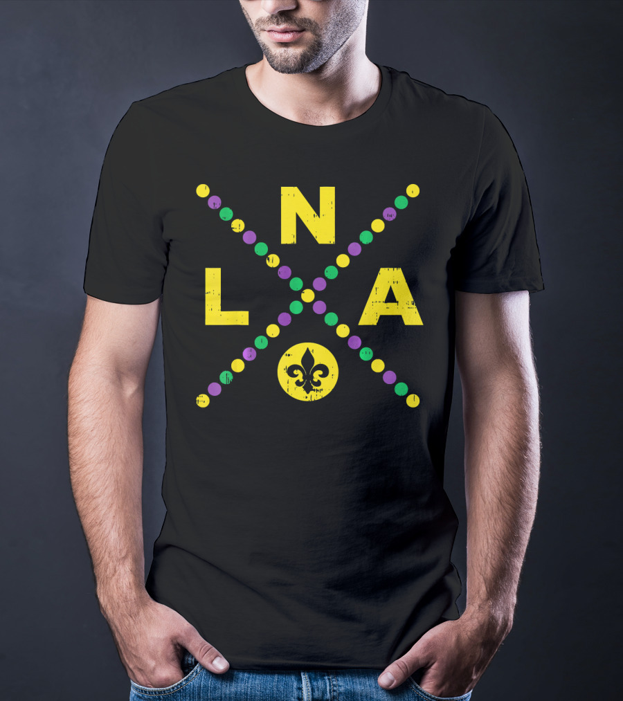 NOLA New Orleans Louisiana Jester Fleur-de-Lis Mardi Gras Colors T-Shirt