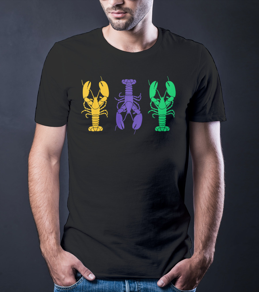 Mardi Gras Yellow Purple Green Crayfish Lobsters T-Shirt