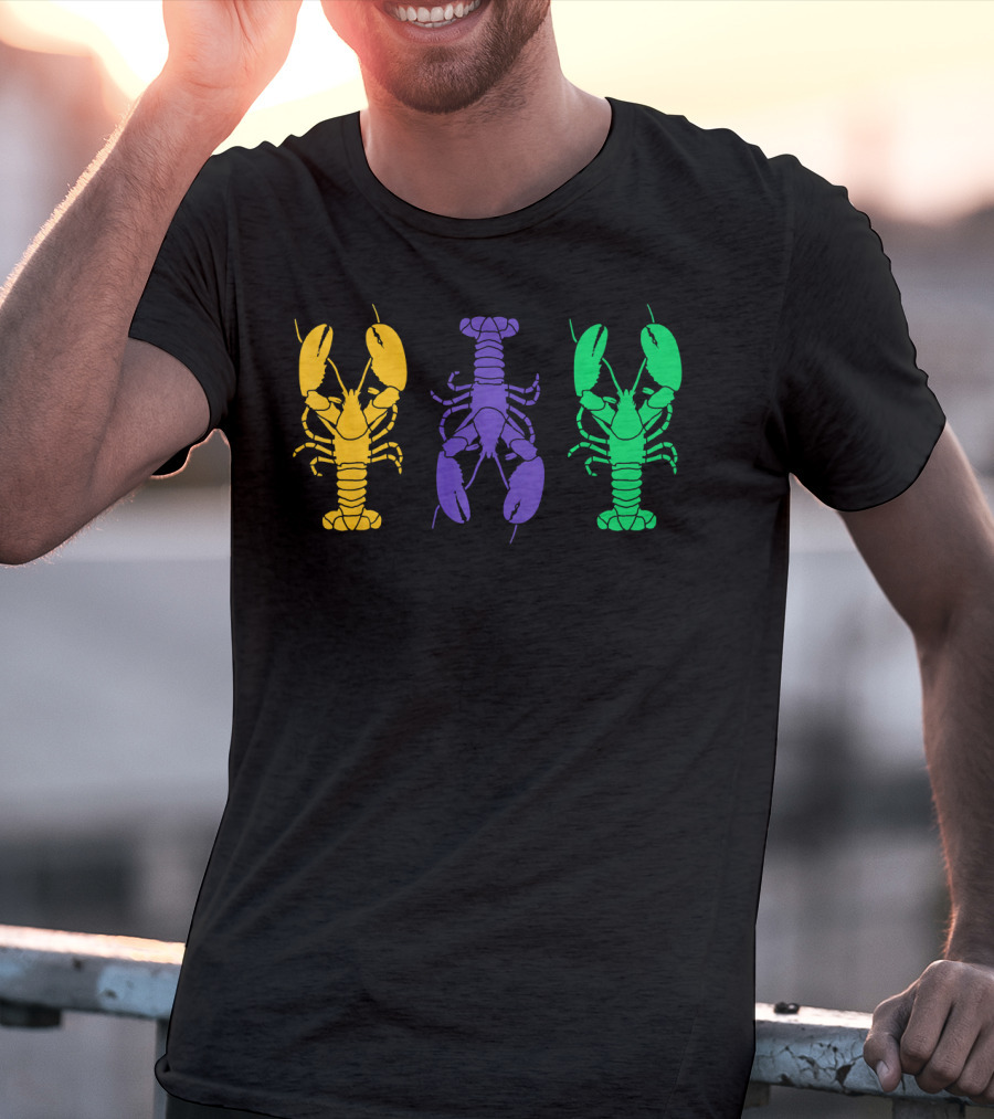 Mardi Gras Yellow Purple Green Crayfish Lobsters T-Shirt