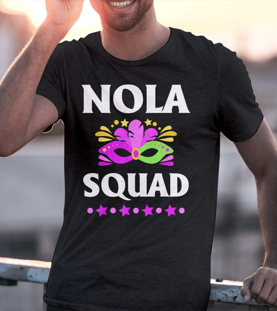 Nola Squad Mardi Gras Mask Stars T-Shirt