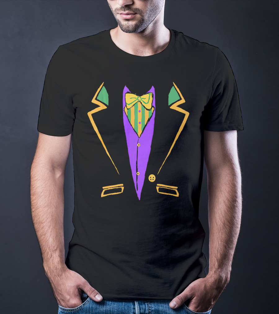 Funny Mardi Gras Tuxedo Costume Carnival With Bow Tie T-Shirt