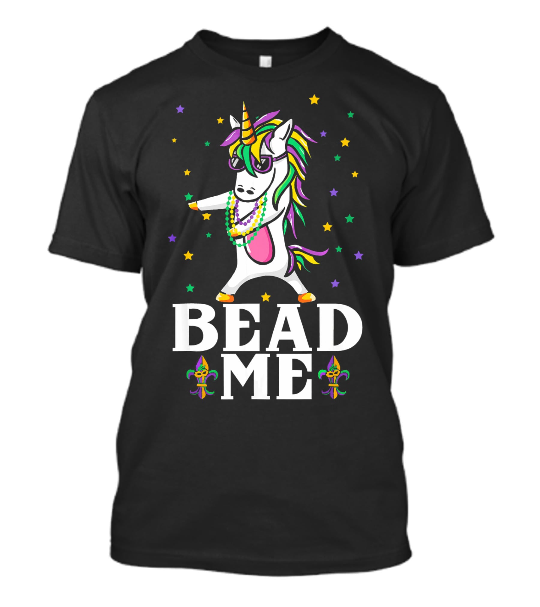 Mardi Gras Unicorn Dabbing Bead Me Stars And Fleur-de-Lis T-Shirt