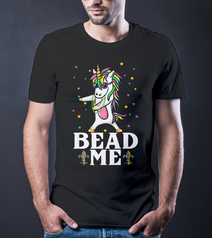Mardi Gras Unicorn Dabbing Bead Me Stars And Fleur-de-Lis T-Shirt