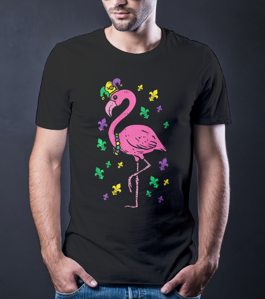 Jester Pink Flamingo Bird Animal Cute Fleur De Lis T-Shirt