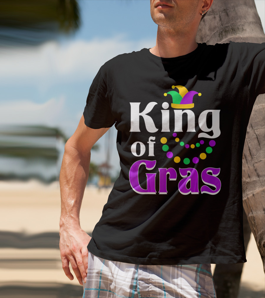 King Of Gras Funny Mardi Gras Couples Co Jokester Hat And Beads T-Shirt