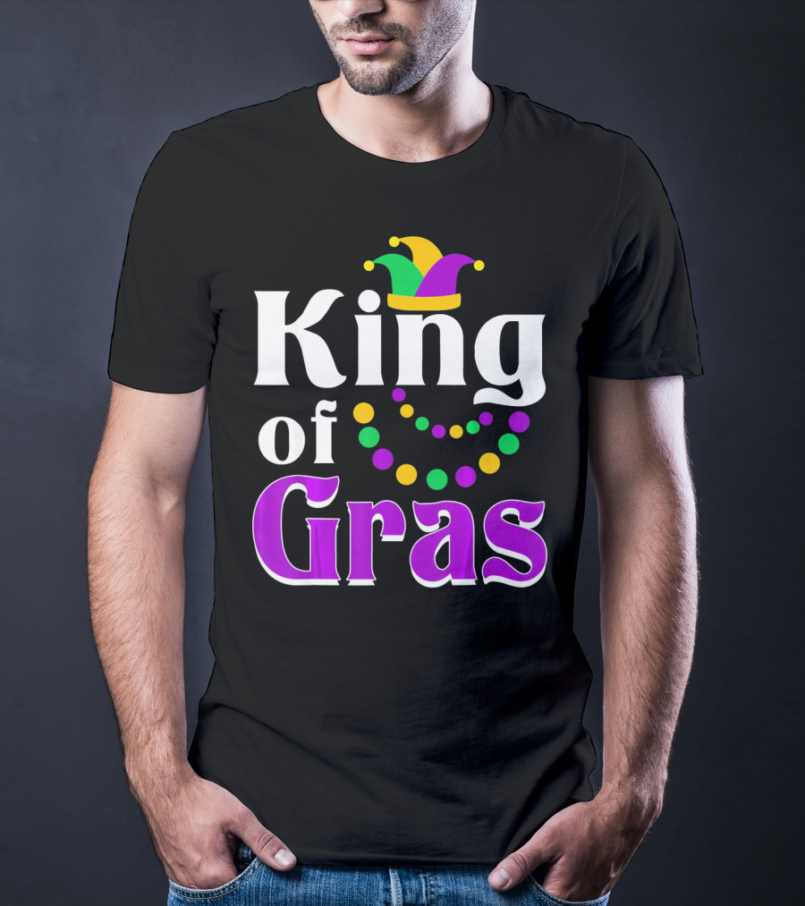 King Of Gras Funny Mardi Gras Couples Co Jokester Hat And Beads T-Shirt