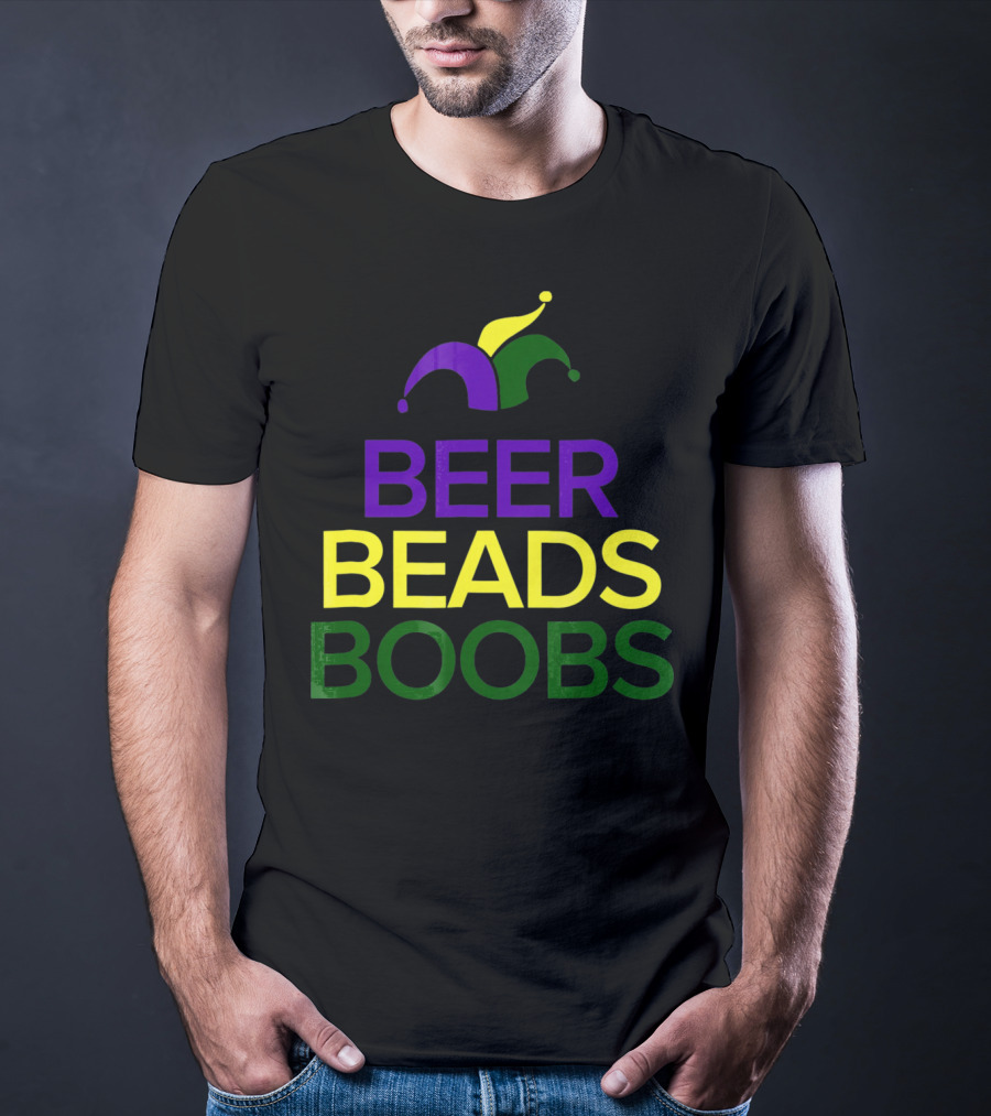 BEER BEADS BOOBS MARDI GRAS JESTER HAT T-Shirt