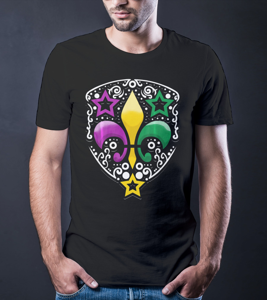 Mardi Gras Fleur De Lis Colorful Stars Lily T-Shirt