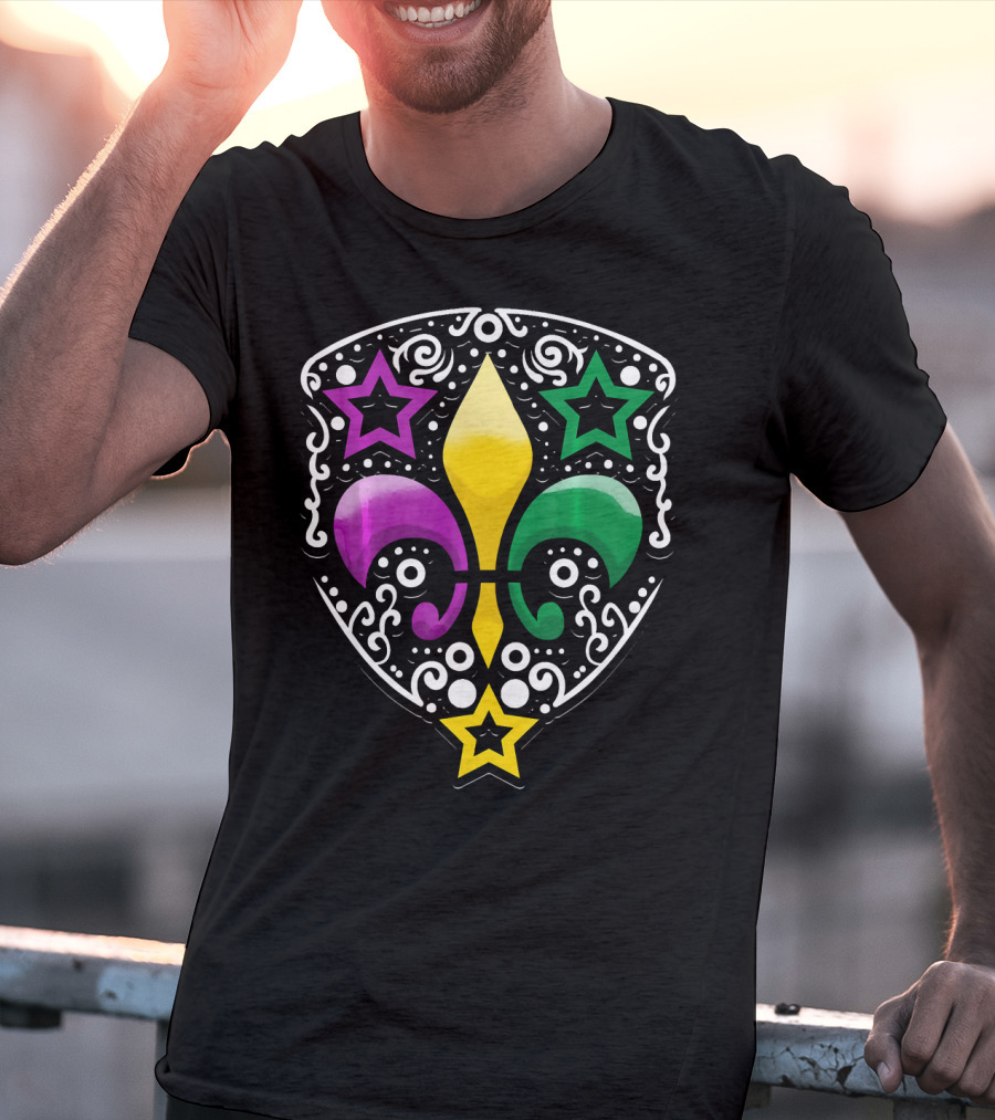 Mardi Gras Fleur De Lis Colorful Stars Lily T-Shirt