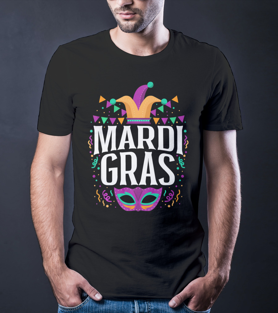 Mardi Gras Jester Hat And Party Mask T-Shirt