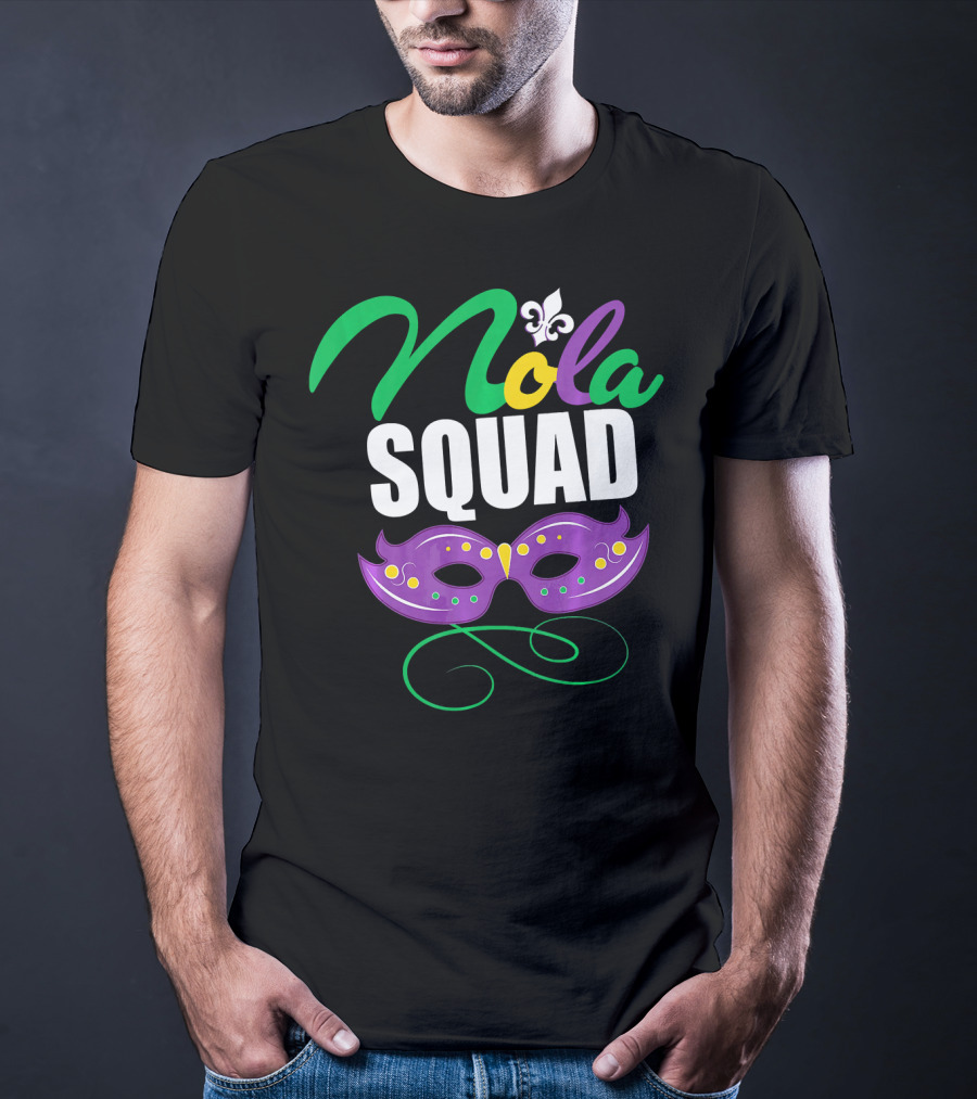 Nola Squad Mardi Gras New Orleans Purple Mask Fleur-de-Lis T-Shirt