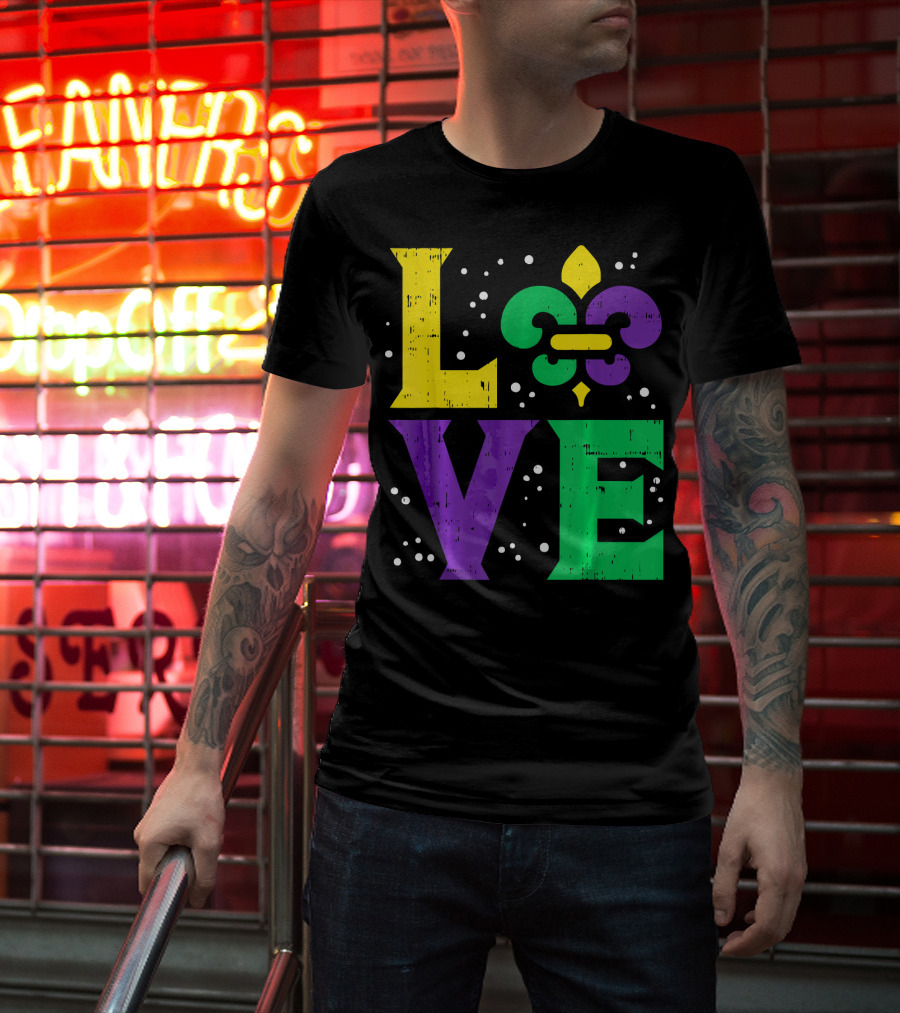 Love Jester Hat Funny Mardi Gras Carnival Fleur-de-Lis T-Shirt